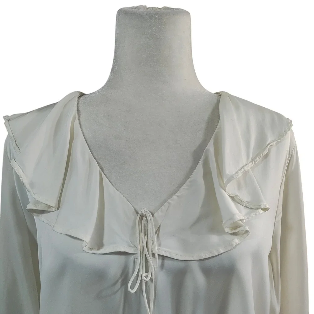 J.Crew Ivory Ruffle Collar Blouse Feminine Regency Coquette Long Sleeve White XL